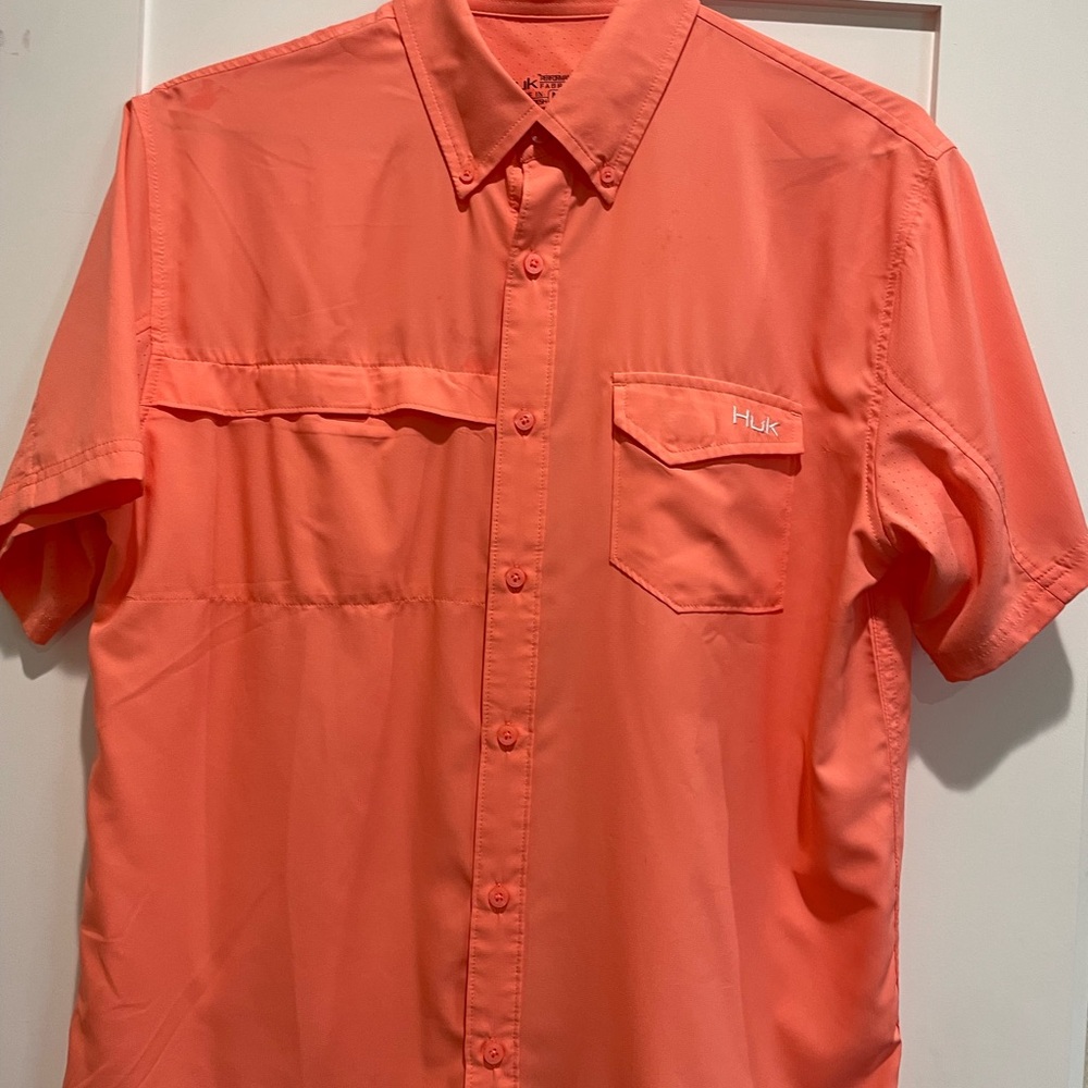 Huk Men's Vibrant Coral Button Down Shirt